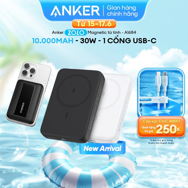 Sạc dự phòng từ tính không dây Anker Zolo 10.000mAh 1 cổng USB-C Sạc không dây chuẩn Qi | Tối đa 30W | Nhỏ gọn tiện lợi | Thích hợp iPhone 12/13/14/15/16 - A1684