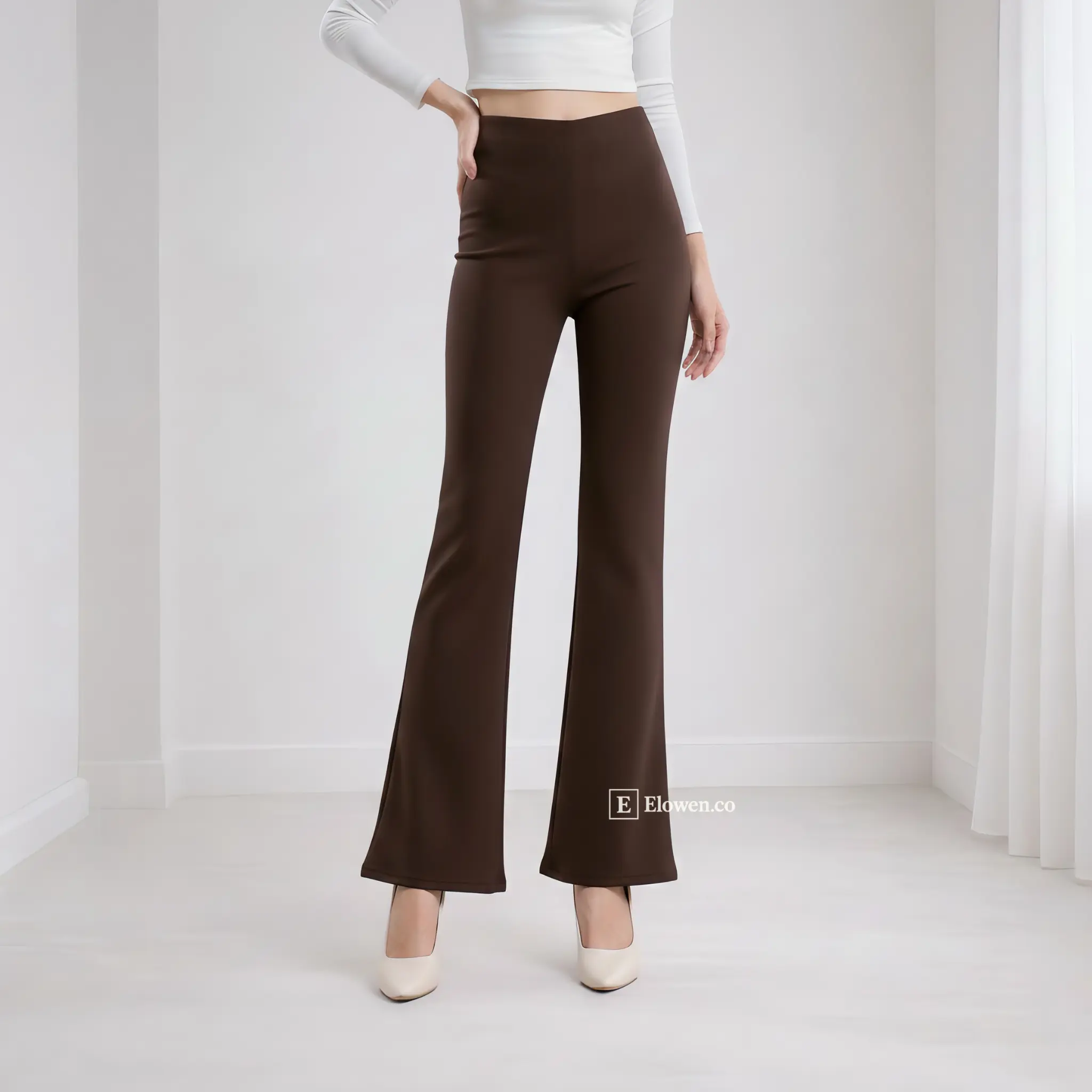 Elowen.co - Flare Pants Highwaist Celana Kulot Cutbray Scuba Premium Tebal