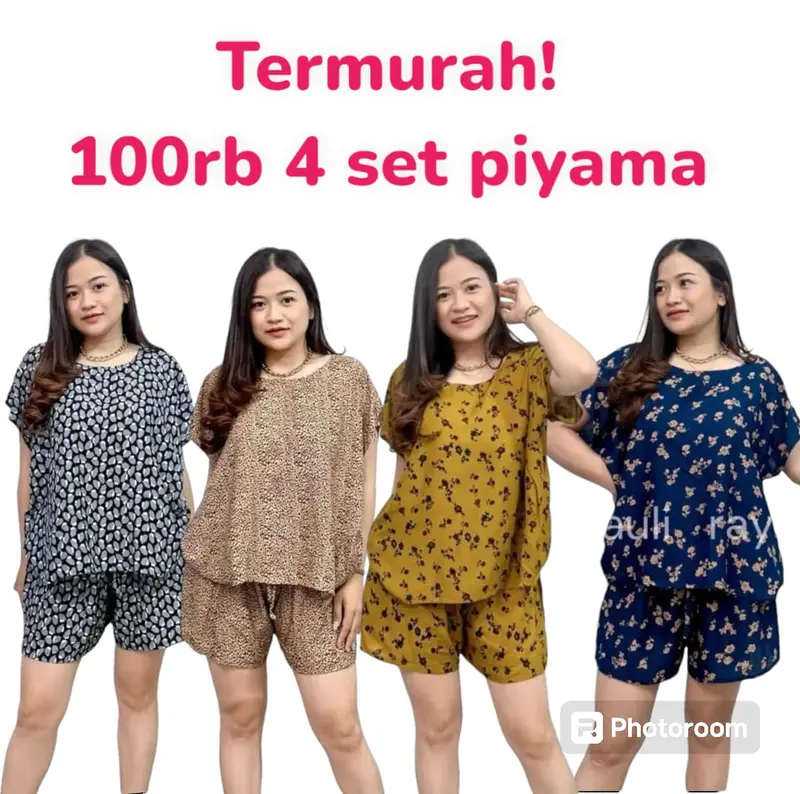 [GRATIS ONGKIR] PAKET 100RB 4 SETEL PIYAMA WANITA MOTIF TERBARU//SETELAN BUNGA//SETELAN BATIK//SETELAN MOTIF POLOS Santai Pendek Tidur Nyaman 5