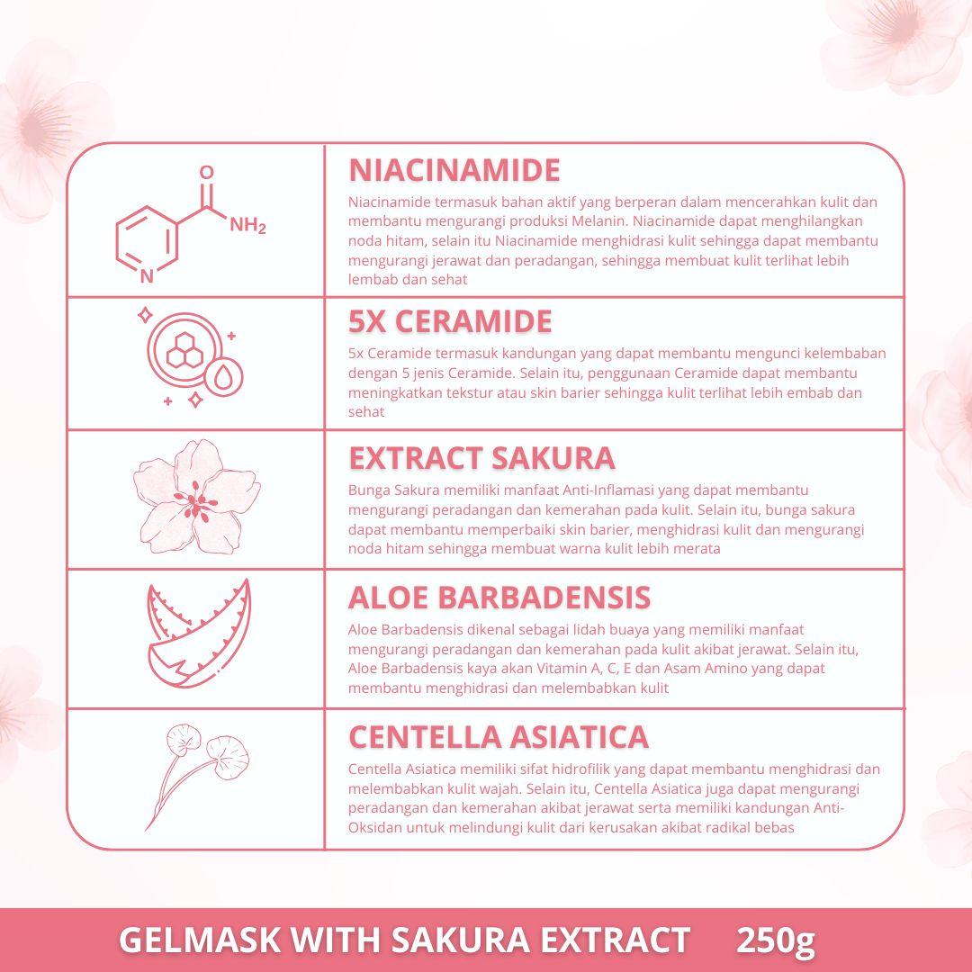 [HE-JI] Gel Mask With Sakura Extract 250gr - Skincare Masker Jelly Melembabkan, Mencerahkan & Menenangkan Kulit Berjerawat I For All Skin Type with Niacinamide 2%, Extract Sakura, 5x Ceramide & Centella Asiatica - UJI LAB SIG & BPOM APPROVED