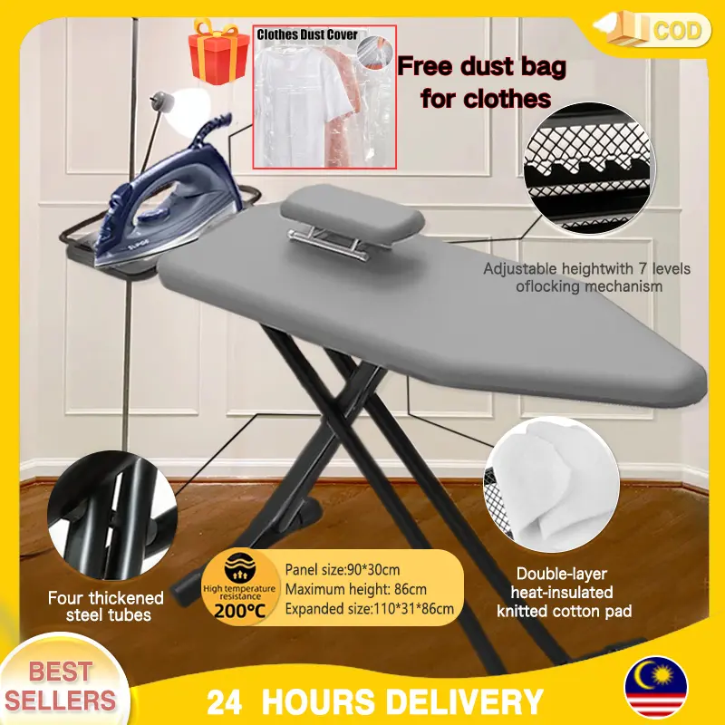 【Ready Stock】3 in 1 Iron Board Can withstand≤80KG /silver plated cloth/7-speed adjustment/foldable/steam ironing board Upgrade Papan Setrika Rumah Tangga