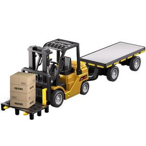 1/64スケール ミニRCフォークリフトモデル、USB充電式、リアルデザイン、USBケーブル付属、電池付き、6歳以上の子供向けギフト