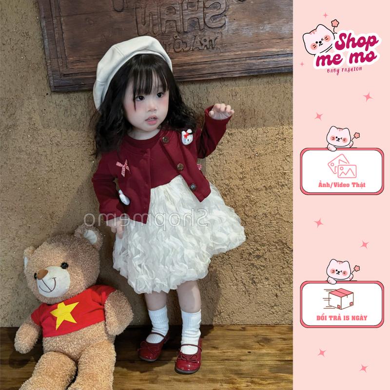   SHOPMEMO 8-18kg  Set Bộ Cadigan Kèm Váy Bí Sóng  Áo Chất Vải Len Mềm Mại 2 Màu Xinh Yêu Dành Cho Bé Gái  Nhận làm theo yêu cầu  