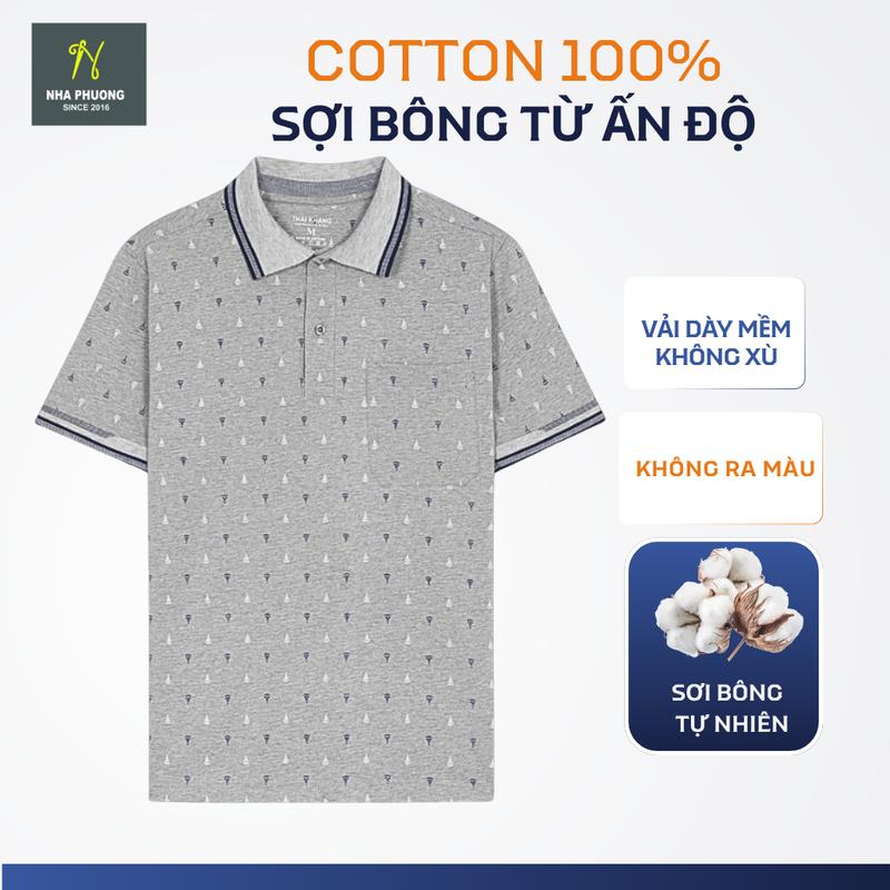 Áo thun nam trung niên cotton dày loại áo thun cotton vải tự dệt có cổ ngắn tay form rộng ATK38