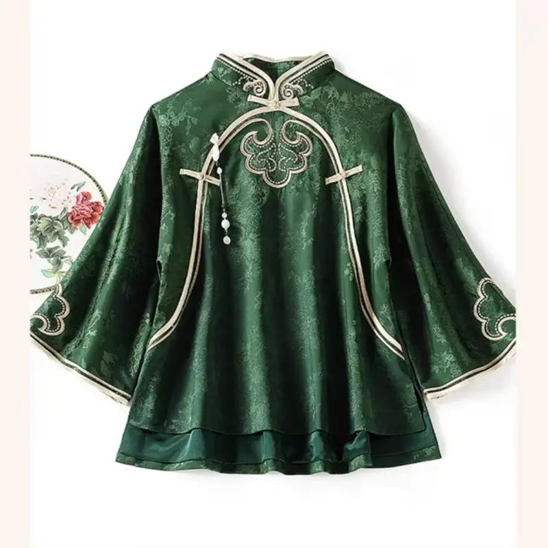 Blouse CNY Ruyi TM 0170 atasan baju cheongsam top wanita import terbaru new model chinese fashion acara keluarga imlek tradisional cantik kekinian trending kasual Oversize Katun Casual Motif Panjang kemeja satin viral 5