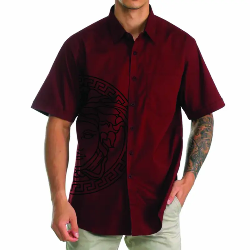 Kemeja Lengan Pendek Motif Medusa Putih Navy Maroon Black Cotton Poplin Unisex DTF Glossy Premium Distro Casual Casual Hitam Putih Pria Nyaman Kain mewah branded lebaran keren 4