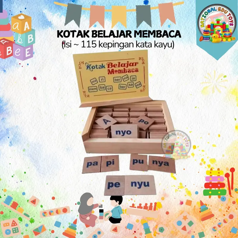 [COD] Mainan Edukasi Kayu Kotak Belajar Membaca Suku Kata Mengeja - 115 Kepingan Anak Toys 0