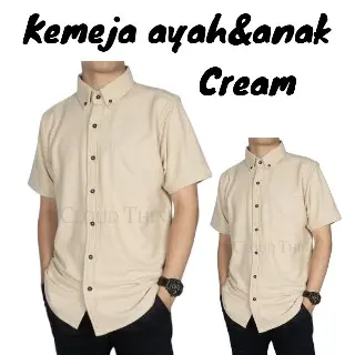 kemeja polos couple ayah dan anak laki laki warna crem lengan pendek dewasa katun keluarga 0