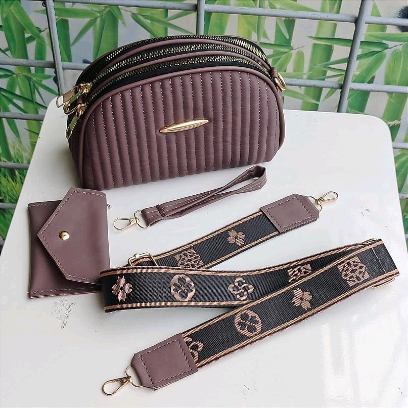 Tas slempang wanita 3 ruang bordir salur tali strap free dompet kode alexa terbaru 1