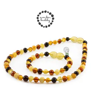 Amber Buddy | XB54M1 Kalung & Gelang Amber Bayi Multicolour Yellow Glossy - 32cm & 14cm