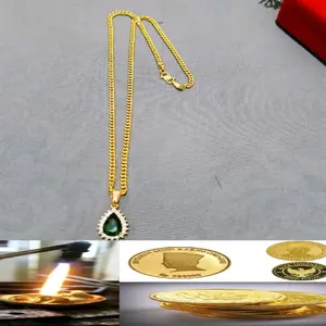 kalung koin rantai liontin permata hijau berbahan koin asli Perhiasan