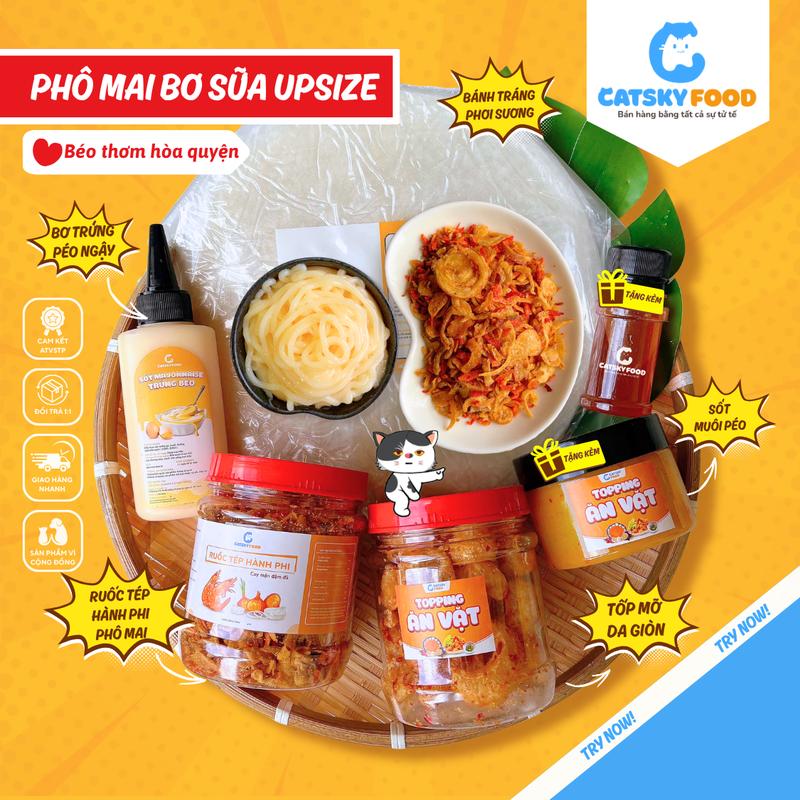 COMBO Phô Mai Bơ Sữa Bánh Tráng Phơi Sương Catsky Food - Ruốc Tép Khô Hành Phi Lắc Phô Mai BƠ Thơm Ngon Ăn Vặt Snack Food Combobanh Trang Tuổi Thơ