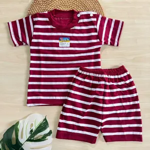 Setelan Baju Bayi 3-12 Bulan Kaos Oblong Piyama Tidur Bayi Lengan Pendek Motif Salur Katun Sarung Parsel Cowok Perempuan Cotton - dmbaby Cewek Laki-Laki Kancing Newborn