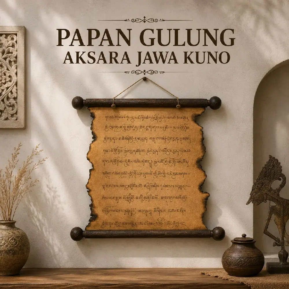 Papan Gulung Aksara Jawa Kuno Kalimat Doa Dekorasi Dinding Estetik