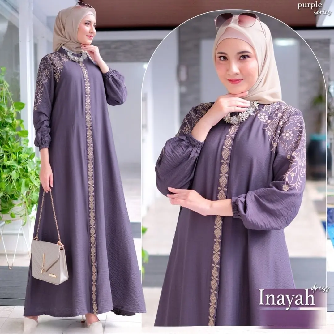 Nikita Dress Gamis Wanita Terbaru Bahan Polo Linen Aplikasi Bordir Panjang Ukuran  S M L XL XXL XXXL