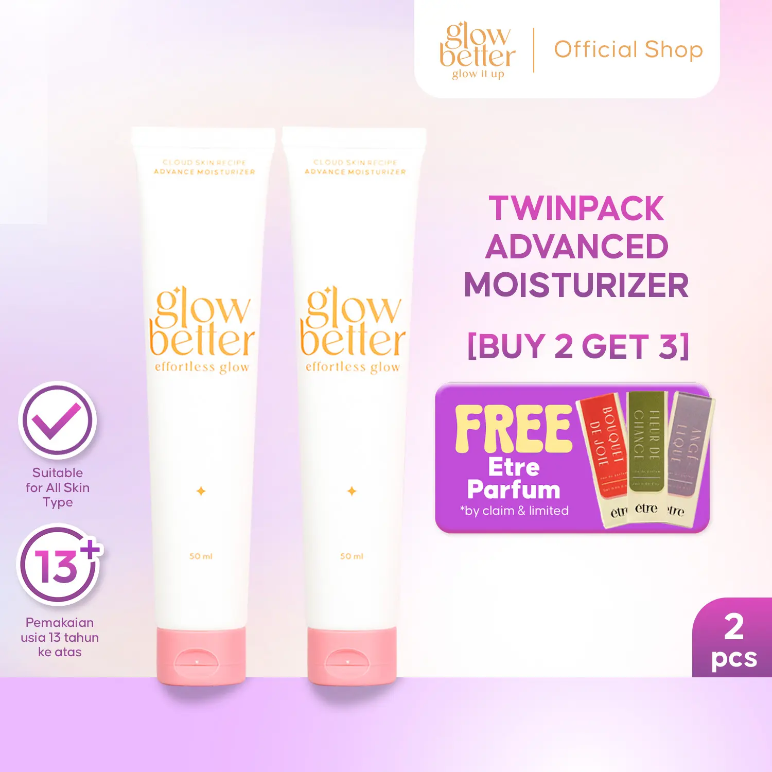 Twin Pack Glow Better Cloud Skin Recipe Advanced Moisturizer Gel 50ml