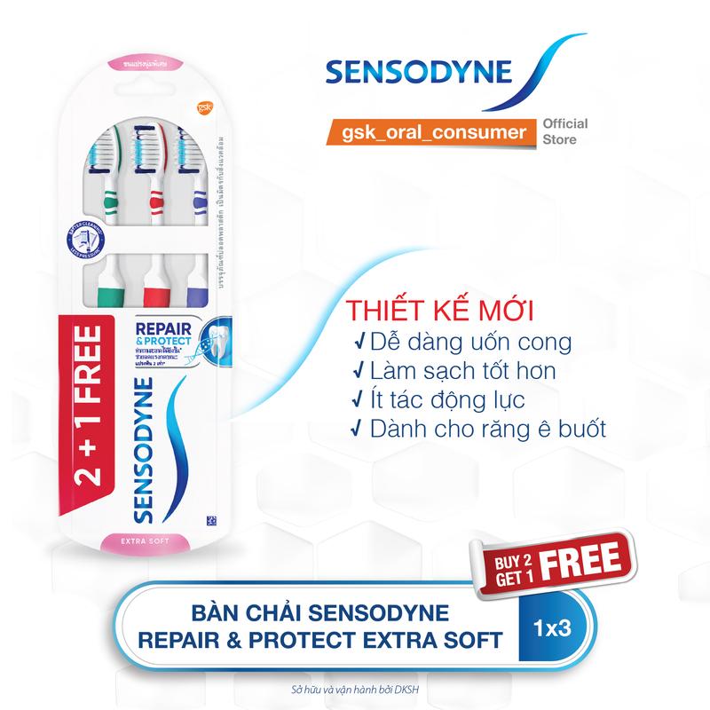 MUA 2 TẶNG 1 Bàn chải đánh răng SENSODYNE Repair & Protect Extra Soft với cổ bàn chải linh hoạt lông mềm sạch sâu