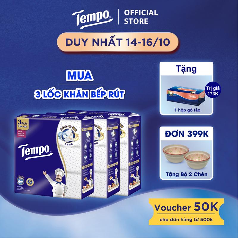 [MUA 3 LỐC GIẤY BẾP RÚT TẶNG 1 HỘP RÚT GỖ TÁO] Khăn Giấy Bếp Đa Năng Siêu Thấm Tempo Bền Dai