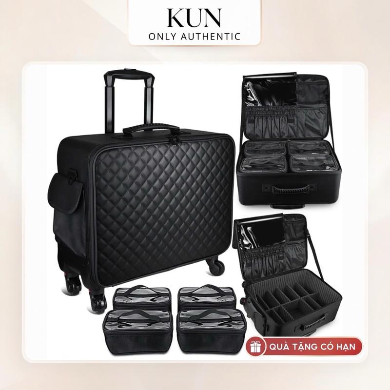  Cốp trang điểm chuyên nghiệp có tay kéo và bánh xe kèm 4 túi trong size 47,5x43,5x19,5cm nặng 3kg không thấm nước độ bền cao 