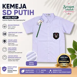 Kemeja SD Putih APRIL MOP Lengan Pendek Seragam Sekolah Anak Premium Adem Nyaman