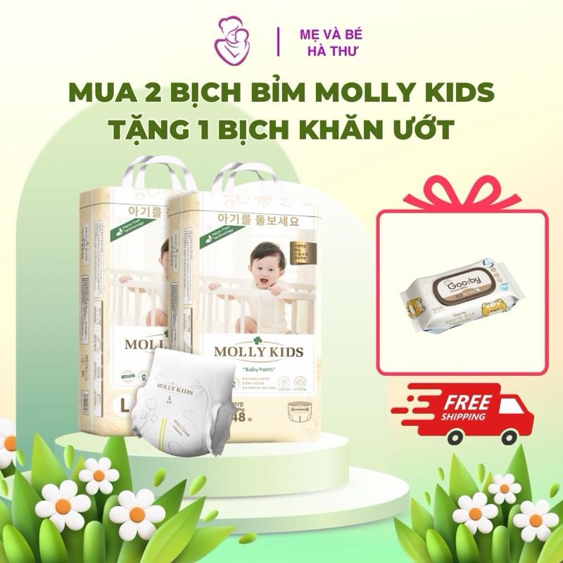 Combo 2 bịch bỉm Molly Kids đủ size cho bé tặng kèm bịch khăn ướt Gooby