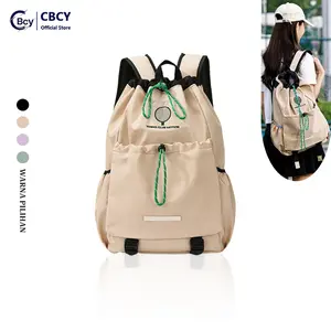 CBCY Tas Ransel Nilon Anti Air Dengan Raket Badminton Desain Sederhana Flexible untuk Sekolah Kampus Fitness Yoga Warna Pilihan Backpack