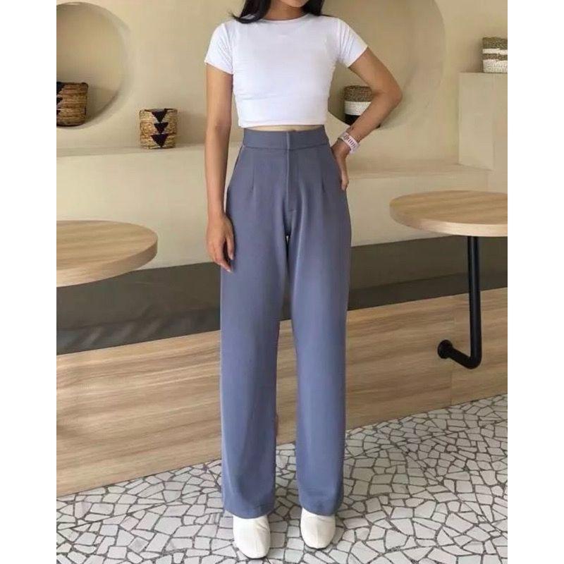 Cozie Knit Loose Pants-Celana Highwaist Panjang Kulot Rib Premium Celana Panjang Korean Style Anti Kusut Karet Melar 2