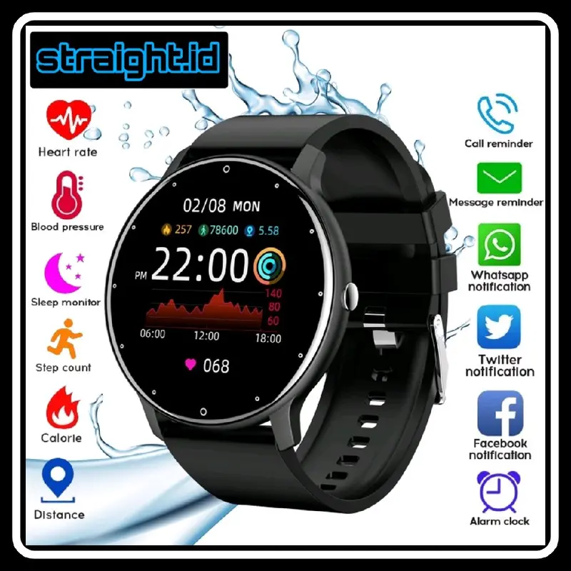 SMARTWATCH ANTI AIR D18 LAYAR BULAT JAM TANGAN HP BISA WA WHATSAPP TLFN SMS MUSIK KAMERA HITAM
