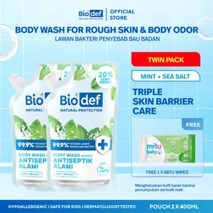 Biodef Body Wash Antiseptic Natural Mint - Sea Salt 400mL Twinpack | Gentle Body Wash Antiseptik Natural