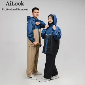 Jas Hujan Setelan AILOOK Full Sealer Pria Wanita Anti Rembes Elastis Tahan Air Bahan PVC 0.25 Tebal