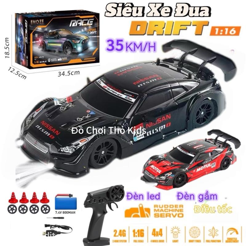 Vip Bản To Siêu xe đua Drift Racing điều khiển tốc độ cao 35km h servo đánh lái nút xoay điều tốc có đèn led dùng pin sạc tặng kèm 4 bánh chạy tốc độ rc drift car