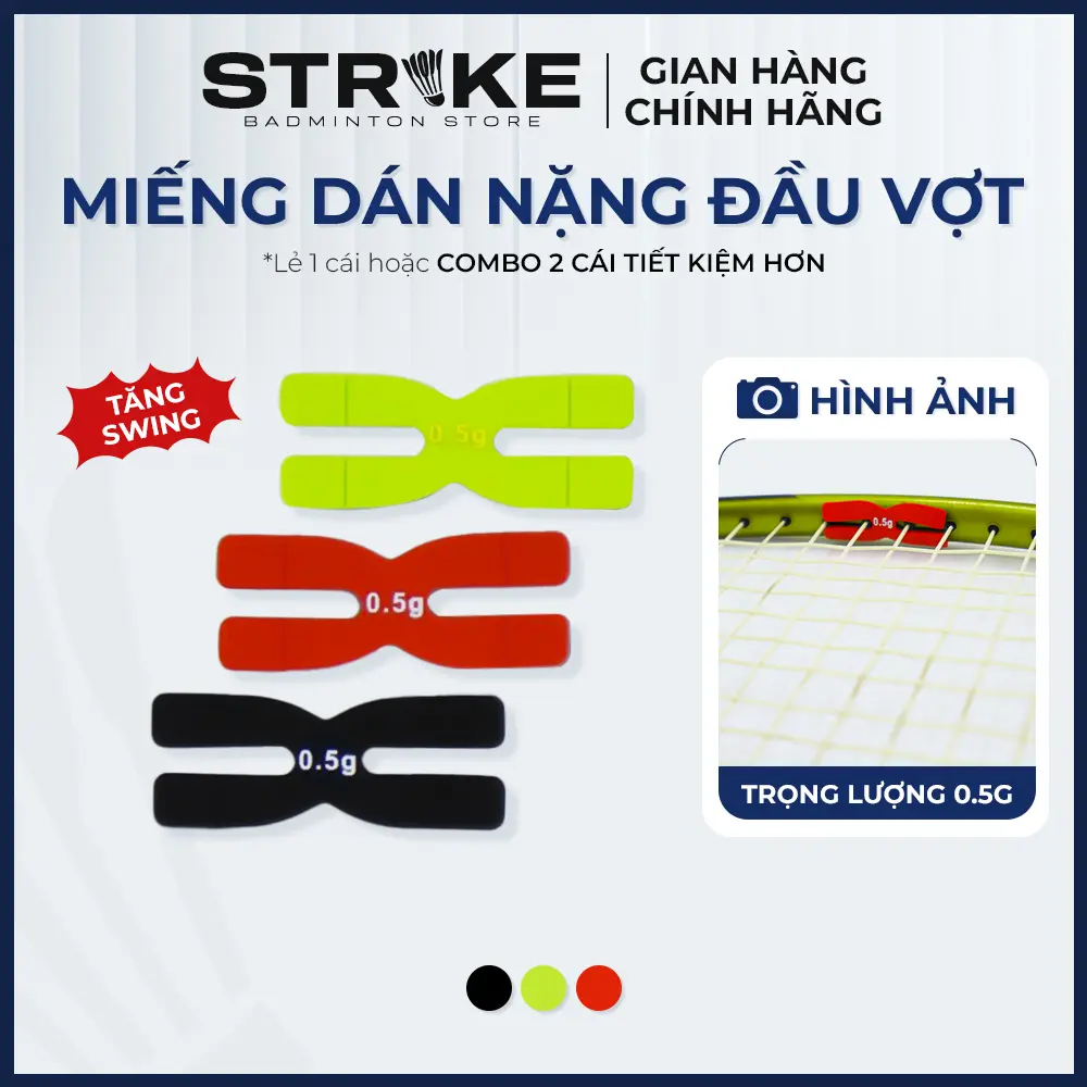 Miếng Dán Tăng Nặng Đầu Vợt Cầu Lông 0.5g – Tăng Lực Smash – Tăng Swing | Lẻ 1 Cái / Combo 2 Cái Tiết Kiệm – StrikeBamintonStore