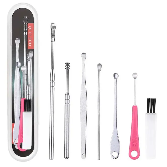 Alat Pembersih Telinga Set 6 Pcs Korek Kuping Stainless Steel Ear Wax + Kuas 4