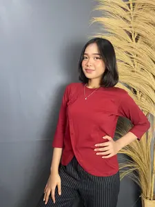 Kaos Wanita Polos Lengan Panjang Oval Terbaru Baju Oblong Wanita Kerah Vneck Bahan Katun Combed Premium