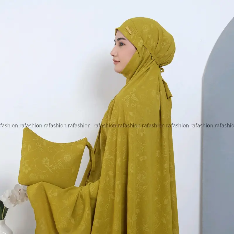 Ra Fashion - Mukena aqila Dewasa Embos crinkle Airflow Syar'i Penutup Dagu Motif Bunga Mewah Cantik Nyaman Panjang Atasan Traveling Beli Lokal 5