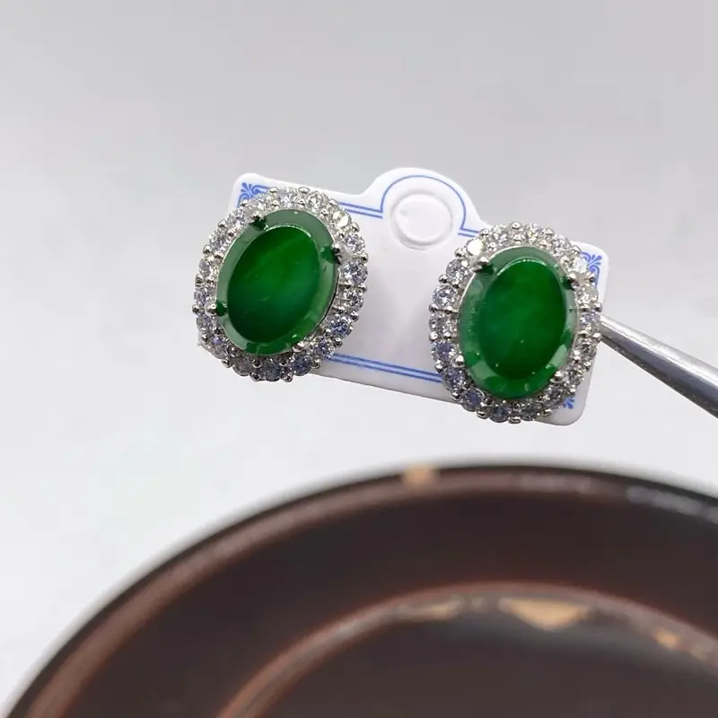 Giok jadeite feicui tipeA Anting Perak s925 1556