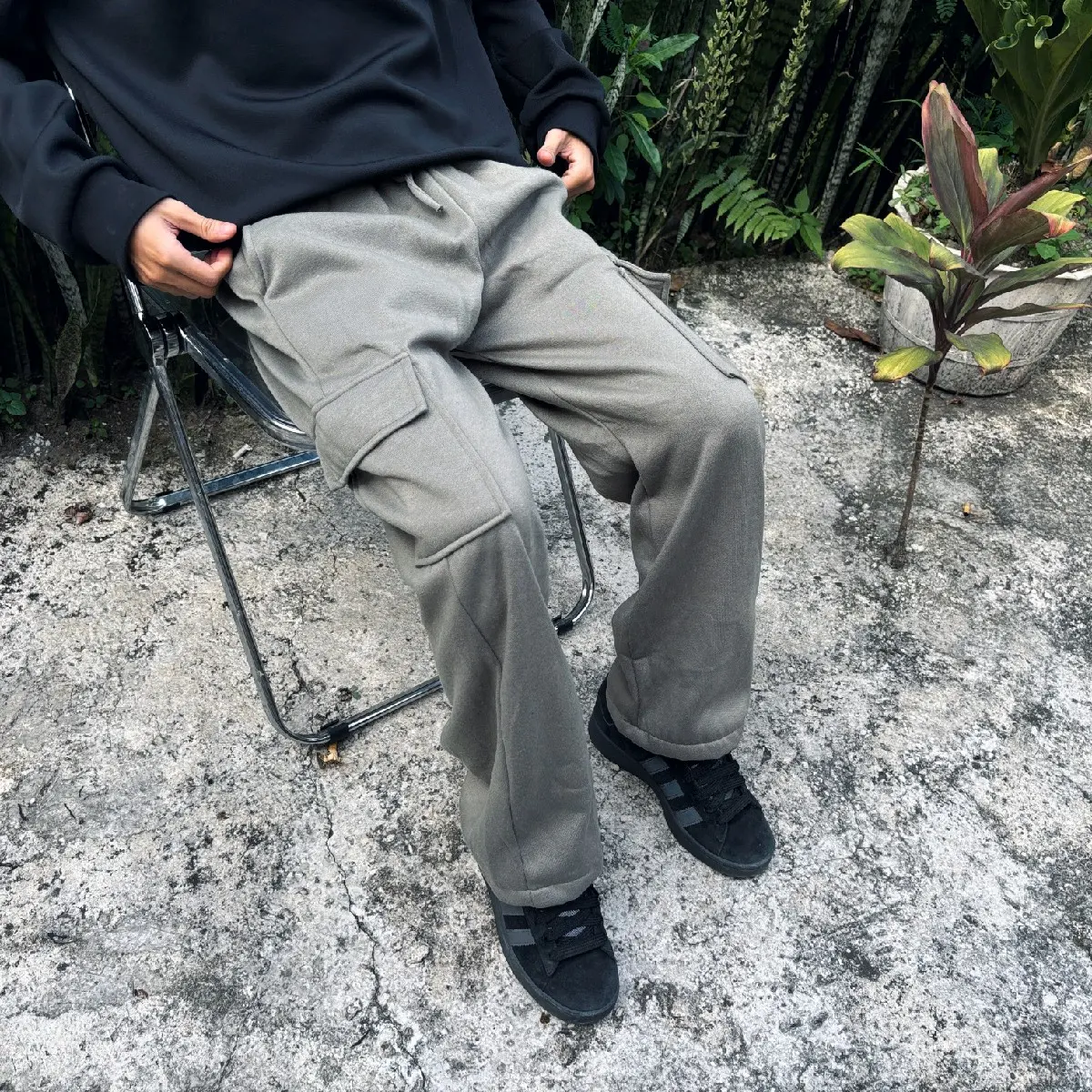 Saynt Trackpants Basic Cargo Fleece Oversize Baggy Loose Fit Tebal