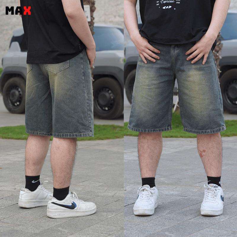 Quần BAGGY SHORT JEAN XMAX quần ống rộng quần lửng bò wash màu phong cách cá tính B165