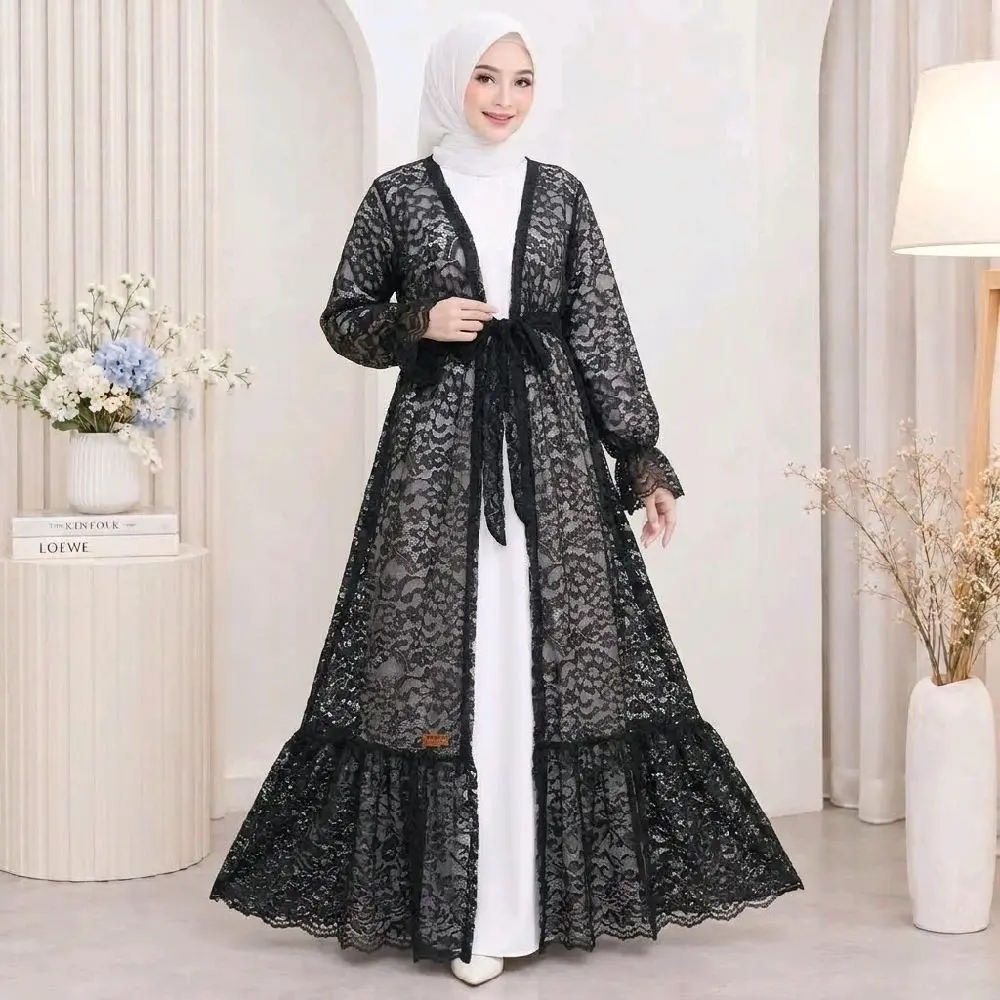Liliarda Outer Cardigan panjang brukat outer long brokat wanita kekinian Muslim Serut Atasan Outer Kondangan Bahan Brukat Corneli Serut Pinggang Lengan Manset Rempel Nyaman Adem dan Classy
