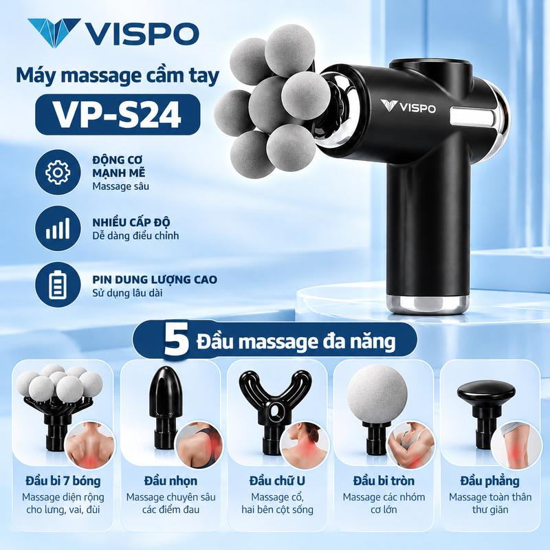 Máy massage cầm tay VP-S24 Thế hệ mới với 5 đầu massage, 6 cấp độ giúp giãn cơ