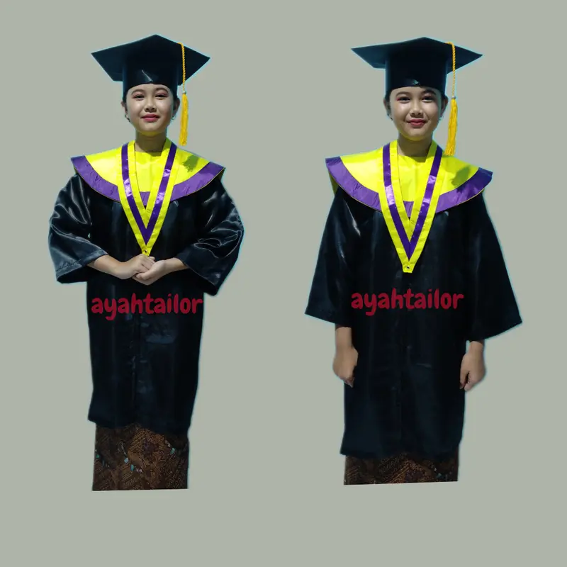 JUBAH WISUDA ANAK SD KUNING LIST HIJAU KUNING LIST UNGU 4