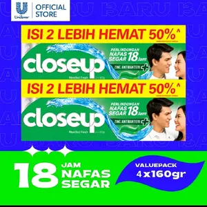Closeup Menthol Fresh 18 Jam Nafas Segar Valuepack 4 x 160gr Lebih Hemat 50%