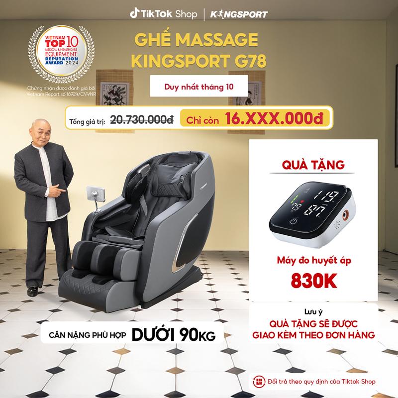CHỈ GIAO MIỀN NAM I Ghế massage KINGSPORT G78 công nghệ massage chuyên sâu, nhiệt hồng ngoại kép, khung ghế rộng rãi và thoải mái