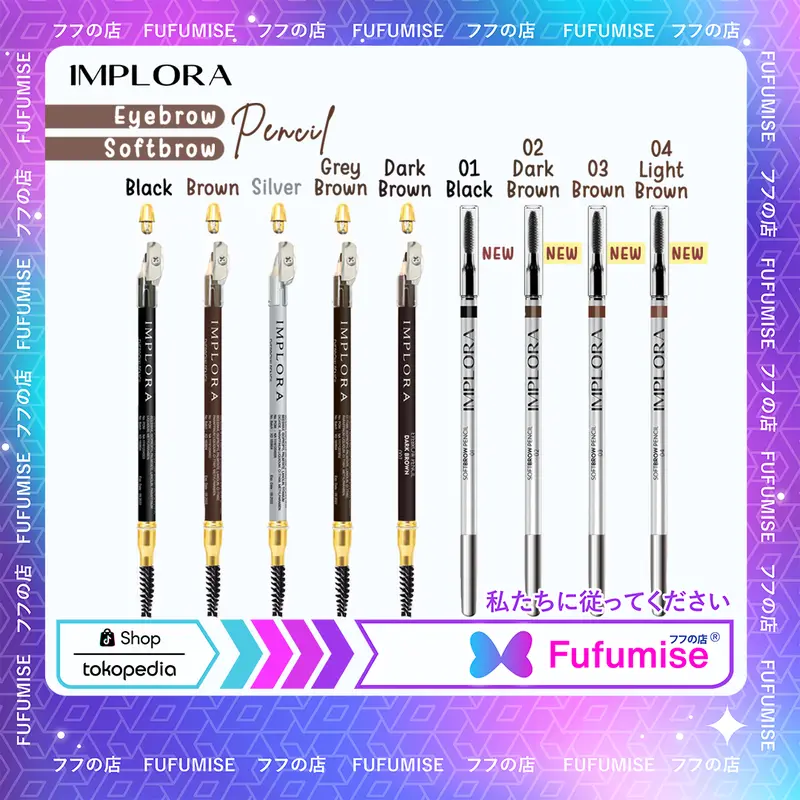 FUFUMISE | IMPLORA Eyebrow Pencil All Series | Pensil Alis | Softbrow | Murah Pencil Alis Hitam Black Waterproof BPOM Brown 0