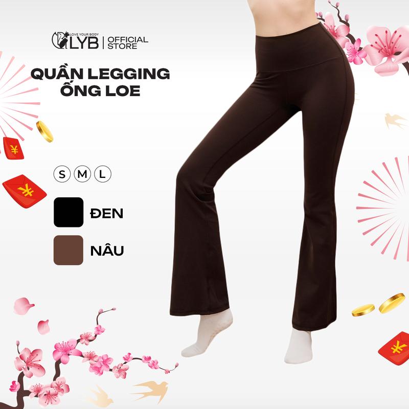  LYB - Quần legging dài nữ ống loe quần legging cạp cao tập gym yoga chạy bộ co giãn thoáng mát 
