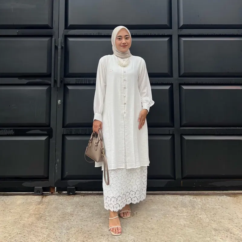 By Deeja - Long Tunic exclusive Broken white & Black Special Raya tunik cantik jumbo outfit series 2025