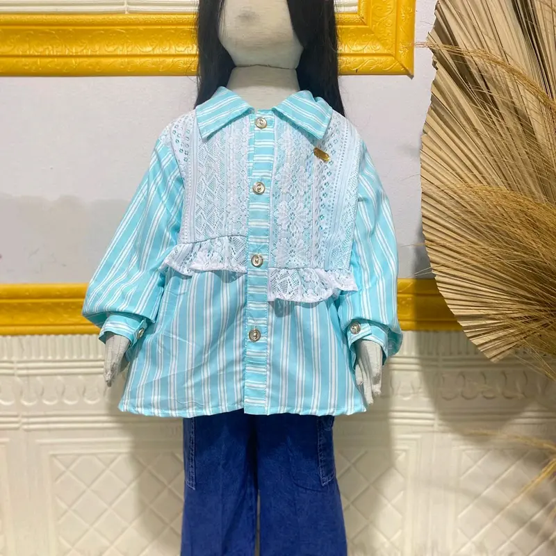 SETELAN KEMEJA SALUR KATUN CELANA JEANS ANAK PEREMPUAN USIA 3 TAHUN -12 TAHUN 6