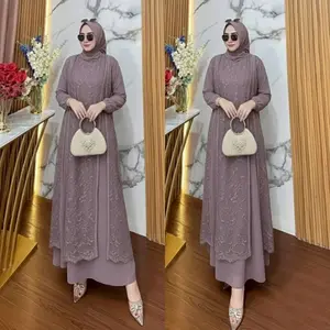 Gamis Azaria Dress Terbaru 2026 Warna Plum Taro Payet Swarosky Mewah Dress Kondangan Gamis Kekinian Bahan Ceruty Pakaian Muslim