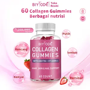 【BIYODE 】Collagen Gummies / Kolagen Gummies (60 Gummies) | Rasa Stroberi Segar | Vitamin C/Vitamin E/Biotin/Suplemen Perawatan Kulit dan Kecantikan | Membantu Menjaga Kesehatan Kulit, Kuku, dan Rambut