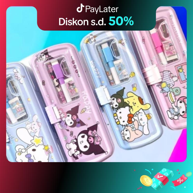 Pensil Case Kaleng Rantang 3 Susun Ada ISI / Kotak Pensil Sleting / Tempat Pensil Kaleng White Board Karakter Kuromi Lucu Stationery 0
